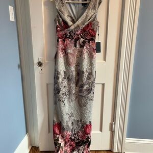 Adrianna Papell Pink and Gray Floral Jacquard Gown